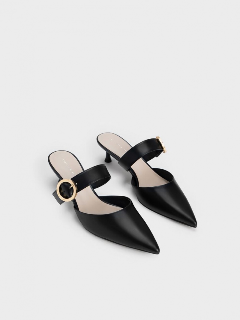 Charles And Keith Buckled Strap Spool Heel Mules Black | PHILIPPINES G560