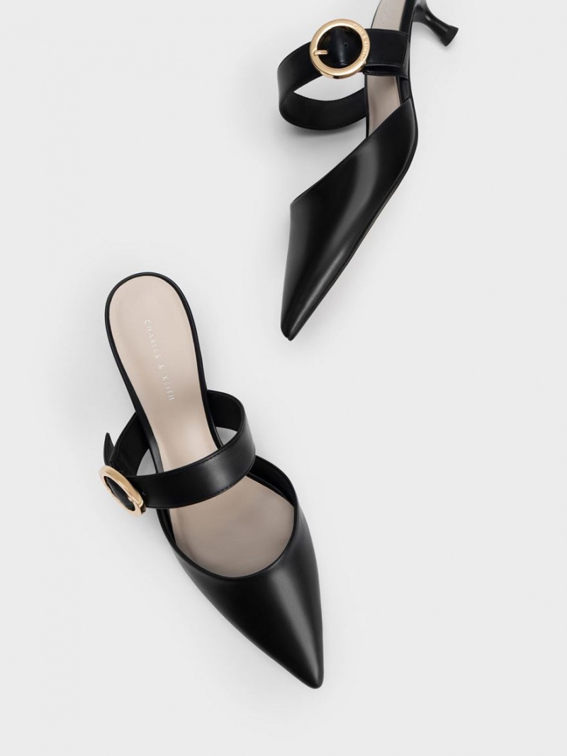 Charles And Keith Buckled Strap Spool Heel Mules Black | PHILIPPINES G560