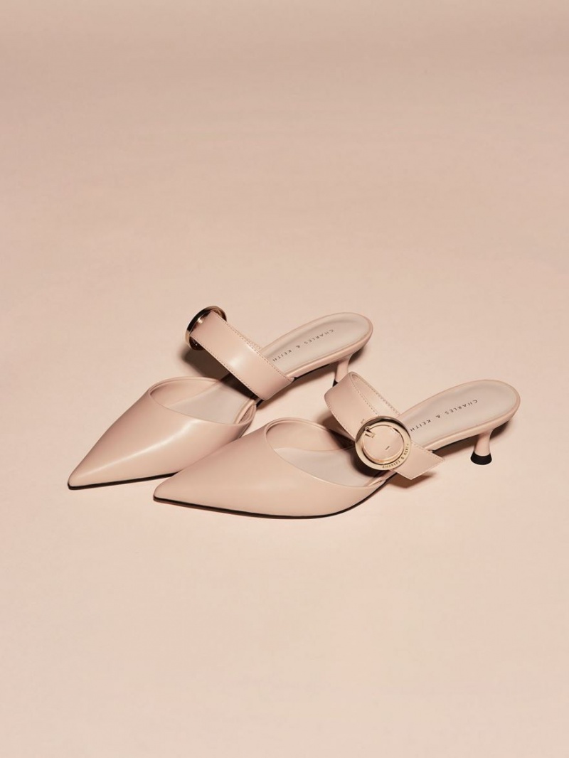 Charles And Keith Buckled Strap Spool Heel Mules Beige | PHILIPPINES W058