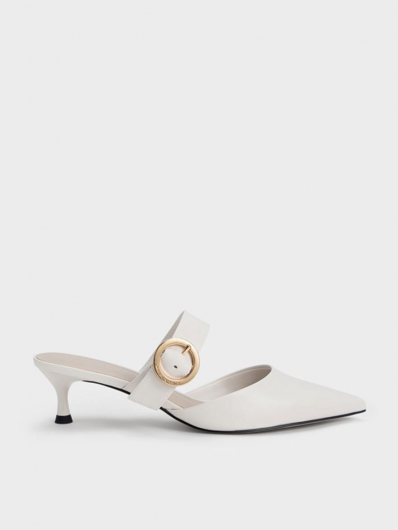 Charles And Keith Buckled Strap Spool Heel Mules White | PHILIPPINES V567