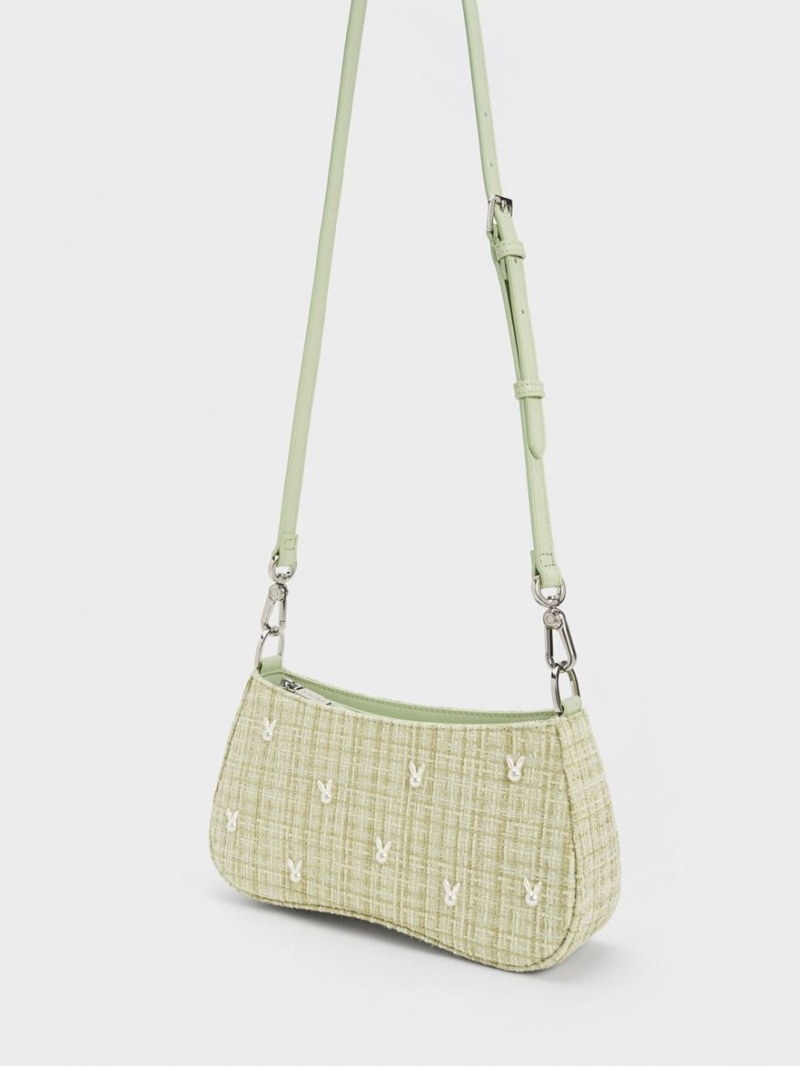 Charles And Keith Bunny Tweed Shoulder Bags Green | PHILIPPINES Q640