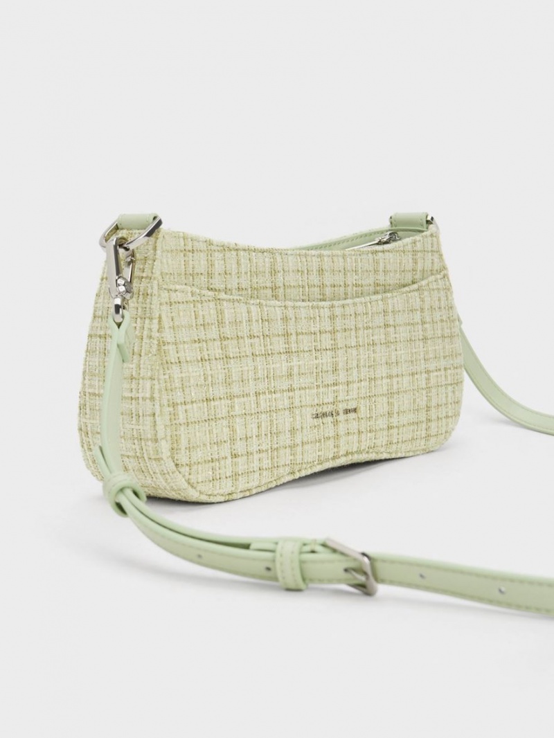 Charles And Keith Bunny Tweed Shoulder Bags Green | PHILIPPINES Q640