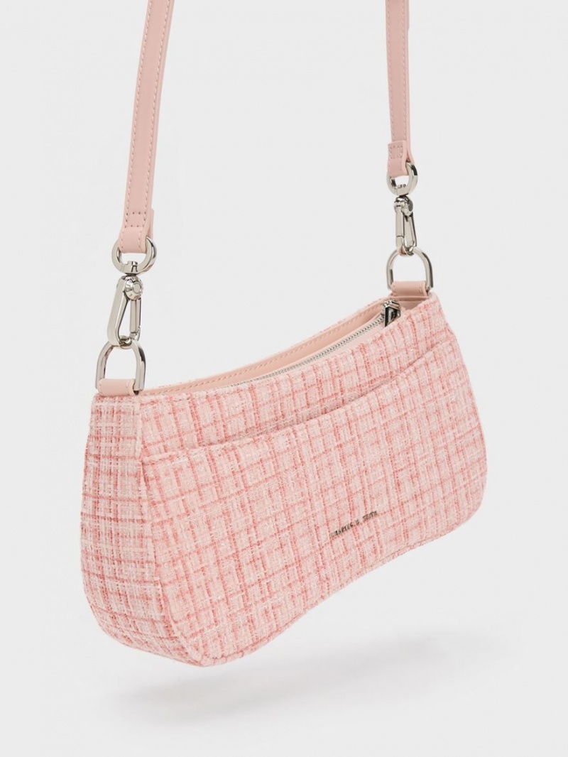 Charles And Keith Bunny Tweed Shoulder Bags Pink | PHILIPPINES K471