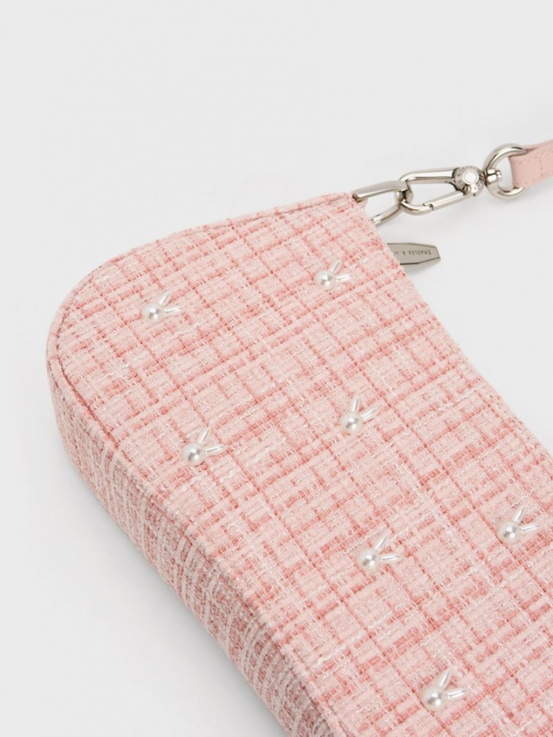 Charles And Keith Bunny Tweed Shoulder Bags Pink | PHILIPPINES K471