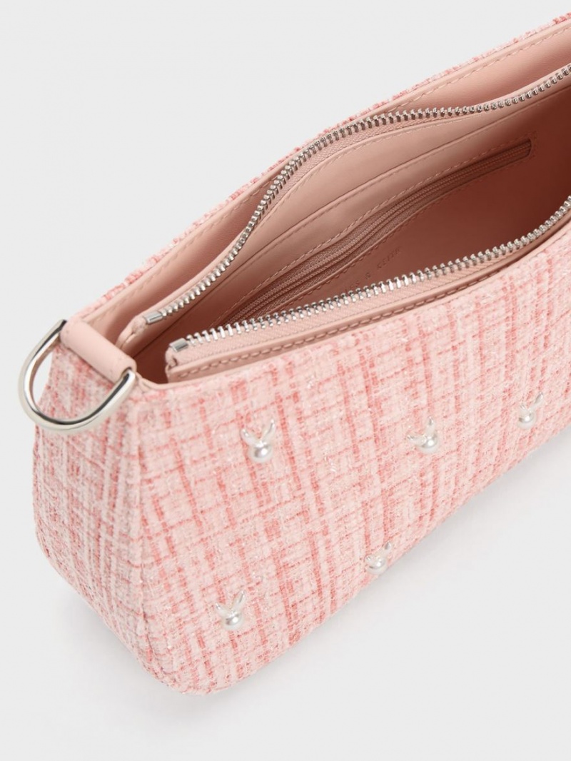 Charles And Keith Bunny Tweed Shoulder Bags Pink | PHILIPPINES K471