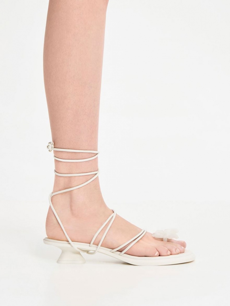 Charles And Keith Butterfly Tie-Around Flat Sandals White | PHILIPPINES G217