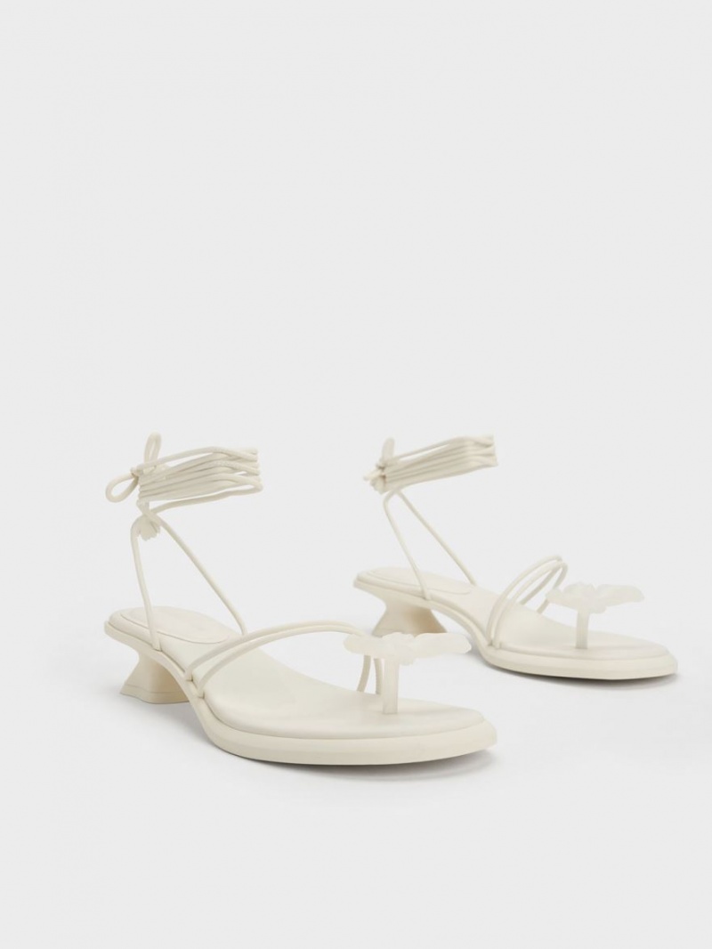 Charles And Keith Butterfly Tie-Around Flat Sandals White | PHILIPPINES G217