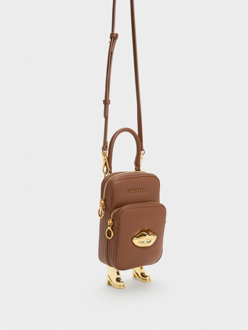 Charles And Keith Calliope Double Pocket Crossbody Bags Brown | PHILIPPINES S174