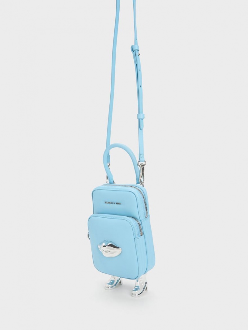 Charles And Keith Calliope Double Pocket Crossbody Bags Light Blue | PHILIPPINES H743