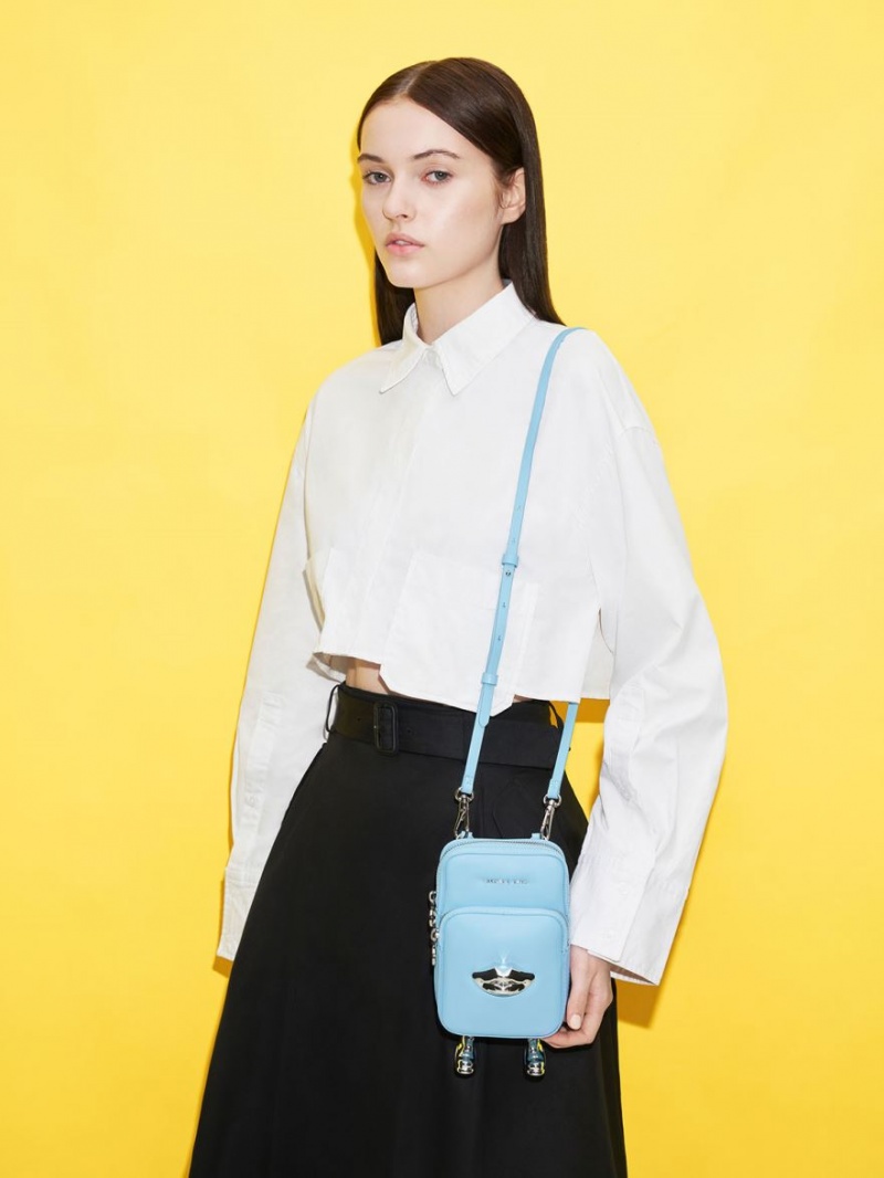 Charles And Keith Calliope Double Pocket Crossbody Bags Light Blue | PHILIPPINES H743