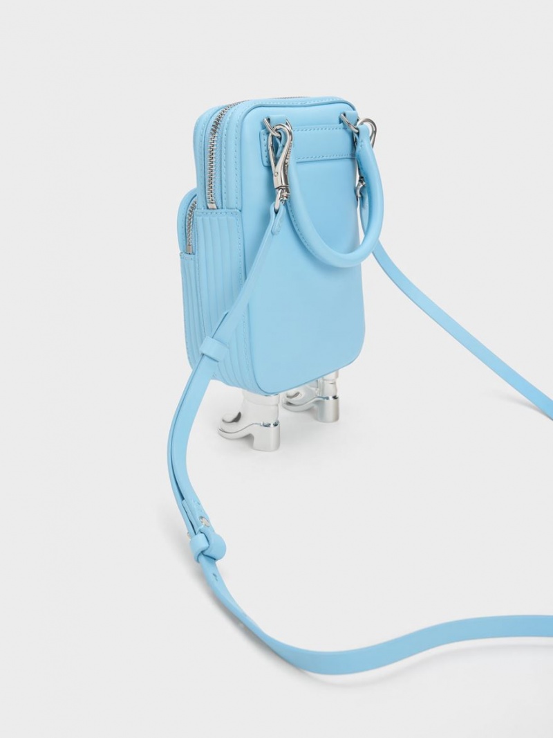 Charles And Keith Calliope Double Pocket Crossbody Bags Light Blue | PHILIPPINES H743