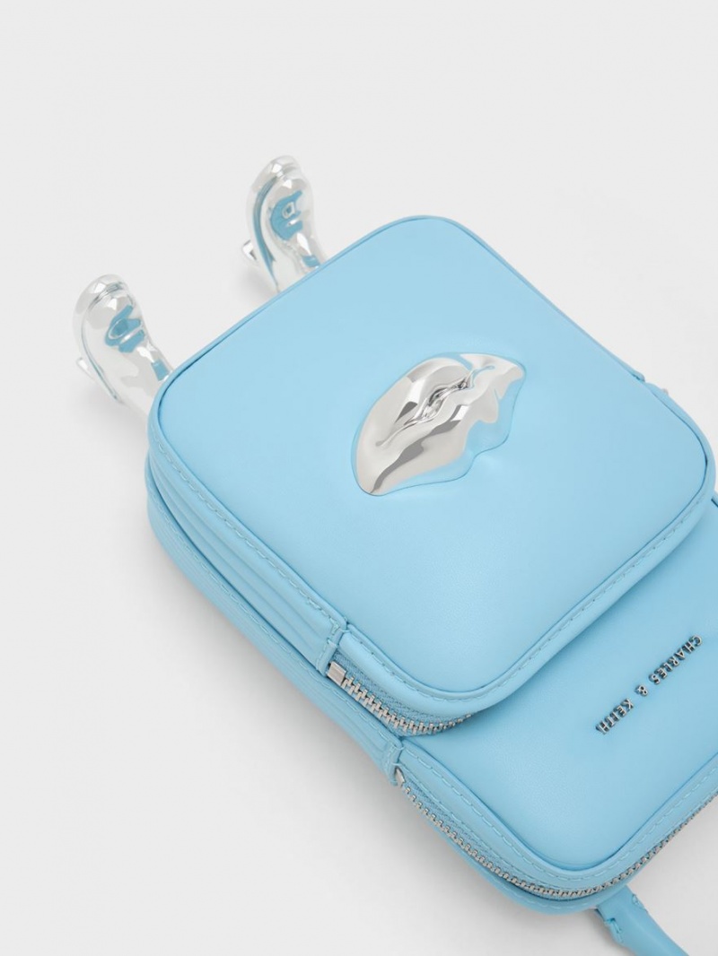 Charles And Keith Calliope Double Pocket Crossbody Bags Light Blue | PHILIPPINES H743