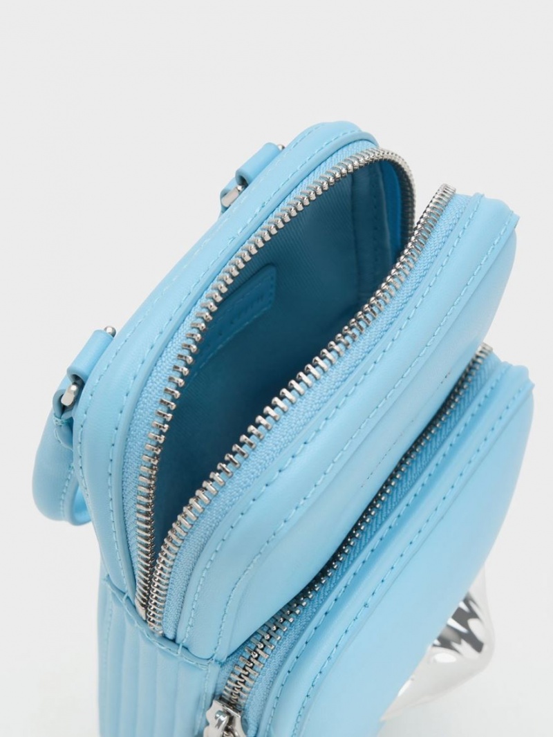 Charles And Keith Calliope Double Pocket Crossbody Bags Light Blue | PHILIPPINES H743