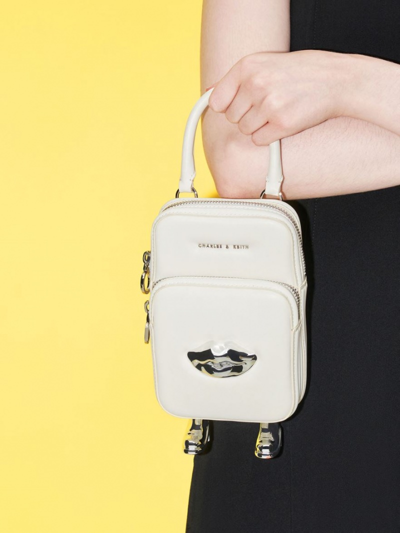 Charles And Keith Calliope Double Pocket Crossbody Bags White | PHILIPPINES Z423