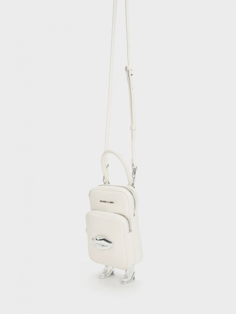 Charles And Keith Calliope Double Pocket Crossbody Bags White | PHILIPPINES Z423