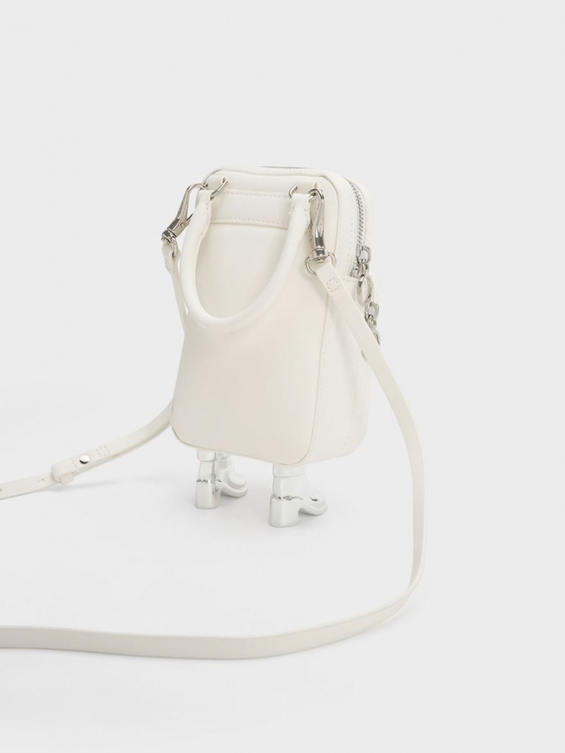 Charles And Keith Calliope Double Pocket Crossbody Bags White | PHILIPPINES Z423