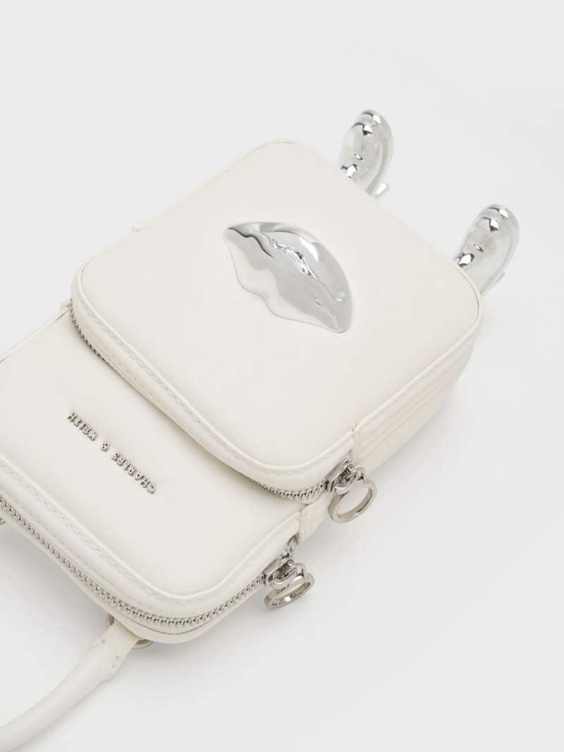 Charles And Keith Calliope Double Pocket Crossbody Bags White | PHILIPPINES Z423