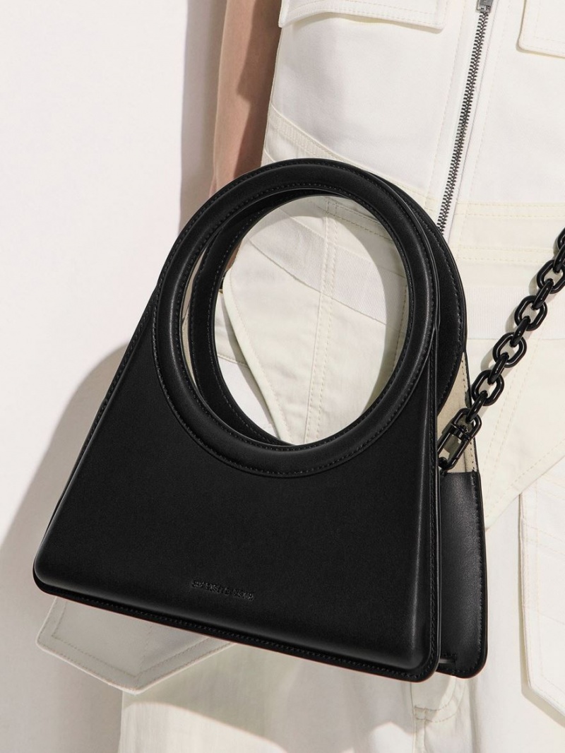 Charles And Keith Camelia Circle Handle Geometric Tote Bags Black | PHILIPPINES Q160