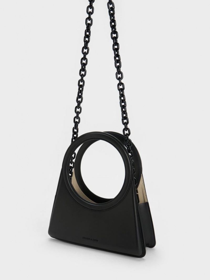 Charles And Keith Camelia Circle Handle Geometric Tote Bags Black | PHILIPPINES Q160