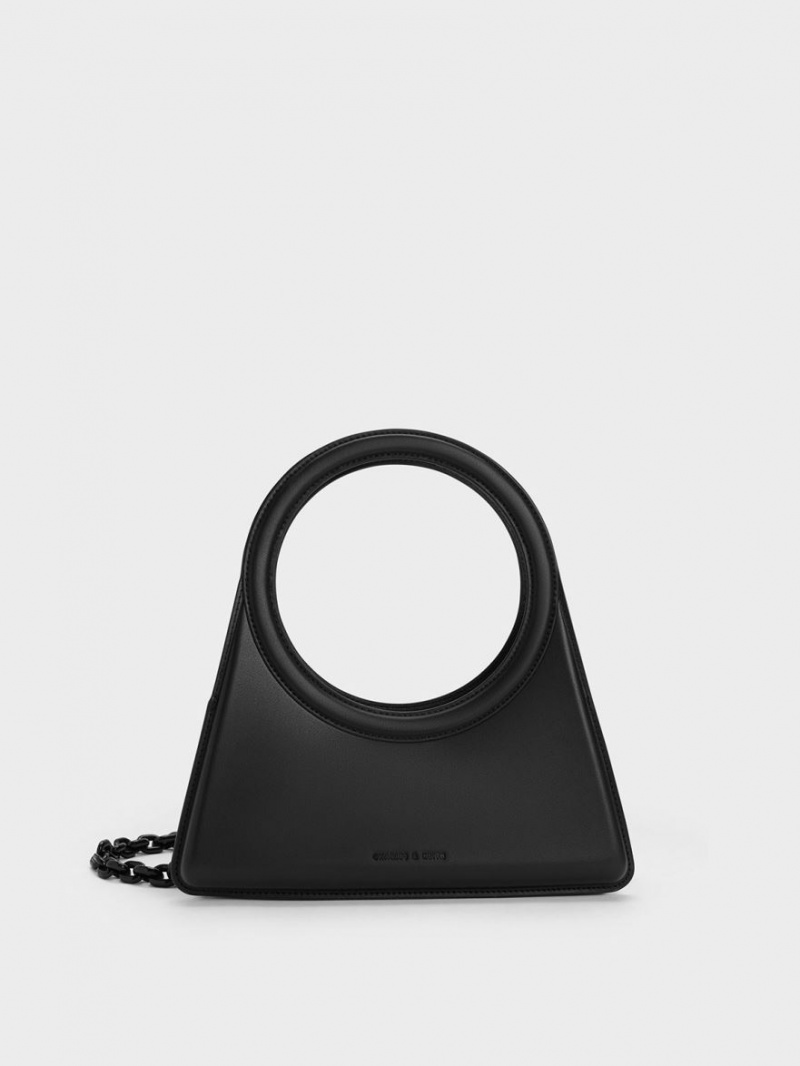 Charles And Keith Camelia Circle Handle Geometric Tote Bags Black | PHILIPPINES Q160