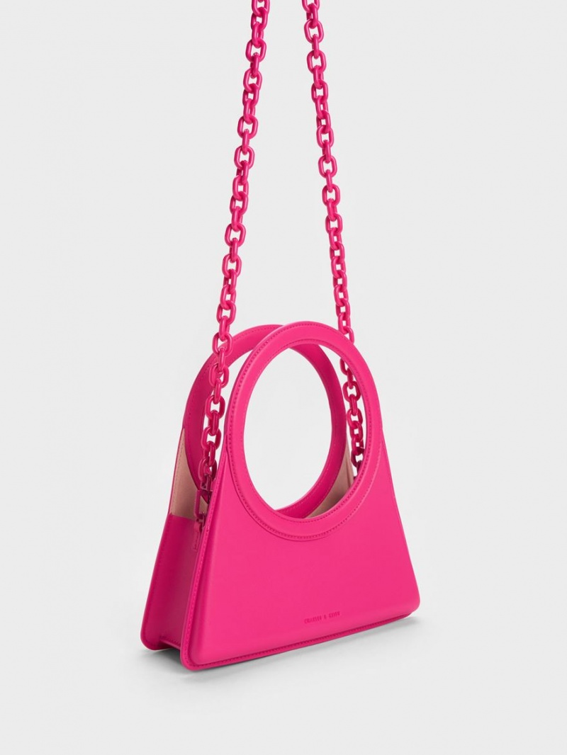 Charles And Keith Camelia Circle Handle Geometric Tote Bags Fuchsia | PHILIPPINES N405