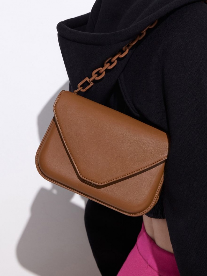 Charles And Keith Camelia Envelope Crossbody Bags Chocolate | PHILIPPINES V809