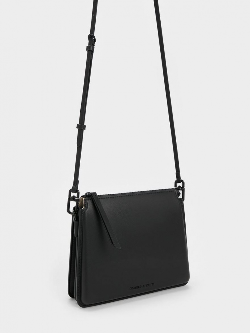 Charles And Keith Camelia Trapeze Crossbody Bags Black | PHILIPPINES G574