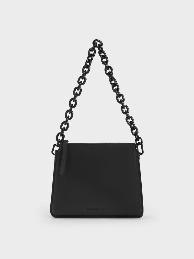 Charles And Keith Camelia Trapeze Crossbody Bags Black | PHILIPPINES G574