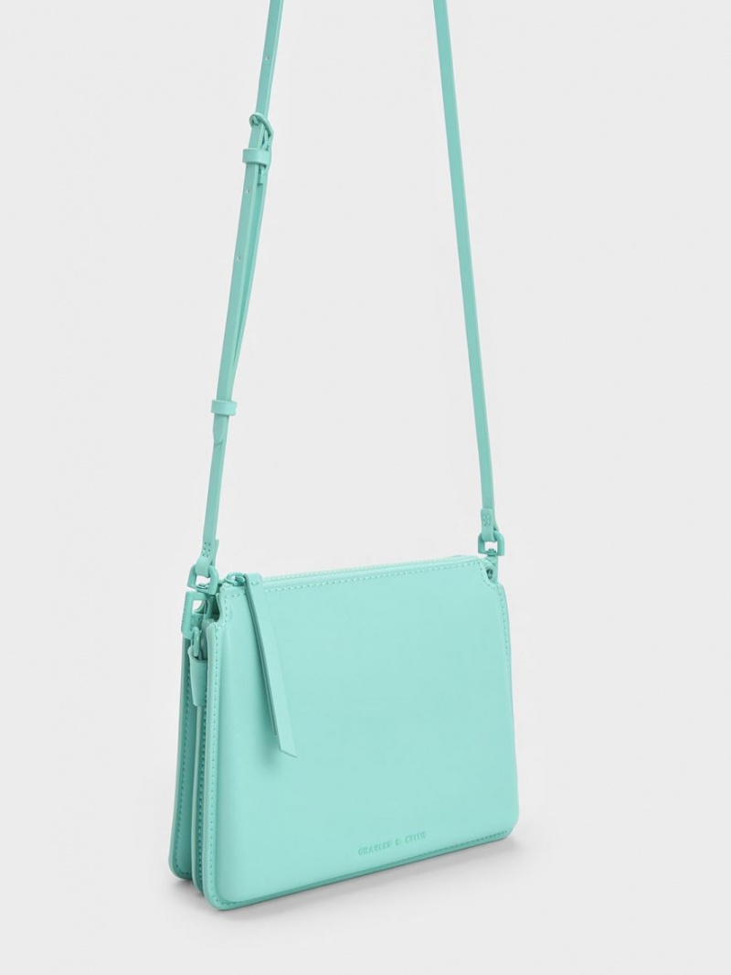 Charles And Keith Camelia Trapeze Crossbody Bags Turquoise | PHILIPPINES T279