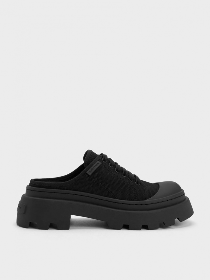 Charles And Keith Canvas Backless Sneakers Black | PHILIPPINES S615