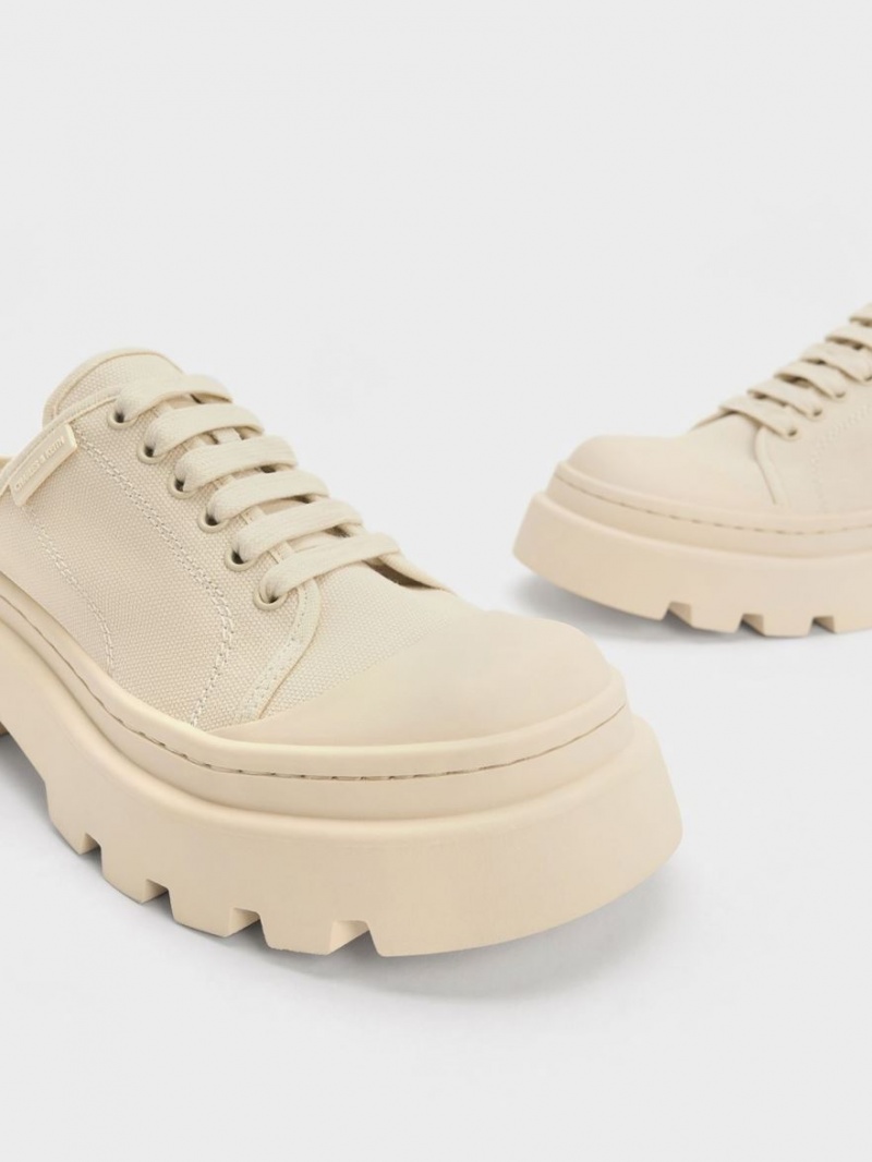 Charles And Keith Canvas Backless Sneakers Beige | PHILIPPINES I967