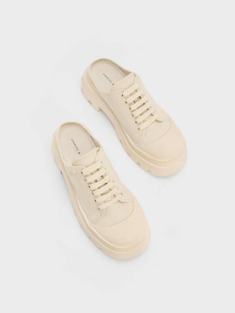 Charles And Keith Canvas Backless Sneakers Beige | PHILIPPINES I967