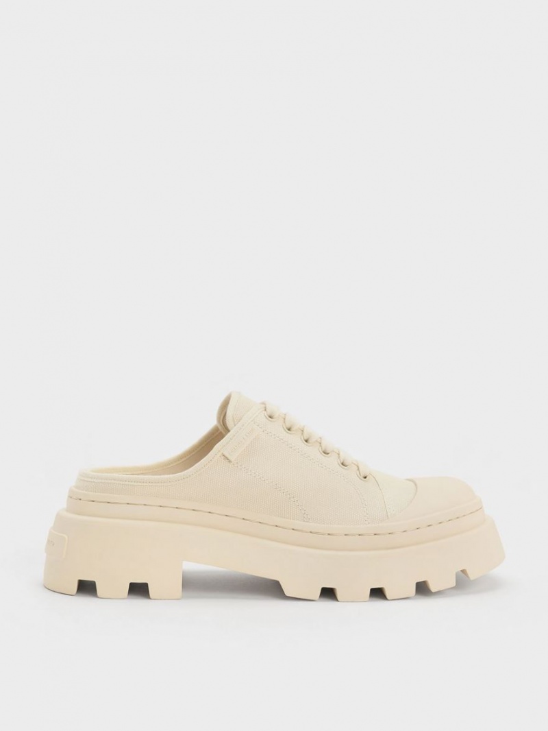 Charles And Keith Canvas Backless Sneakers Beige | PHILIPPINES I967