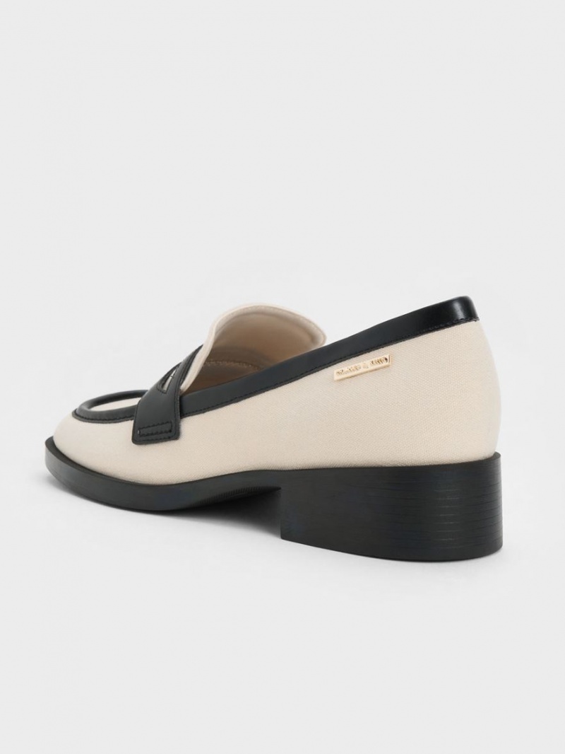 Charles And Keith Canvas Cut-Out Penny Loafers Cream | PHILIPPINES X471