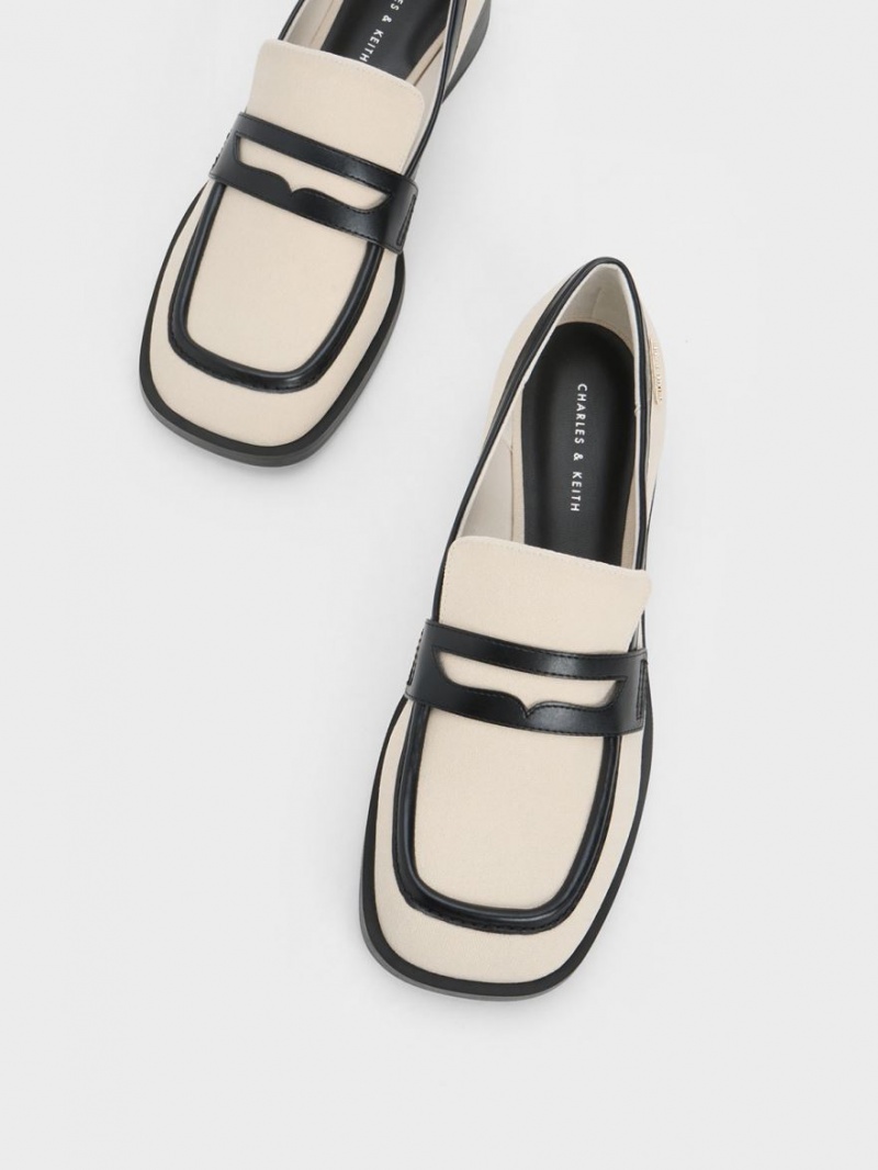 Charles And Keith Canvas Cut-Out Penny Loafers Cream | PHILIPPINES X471