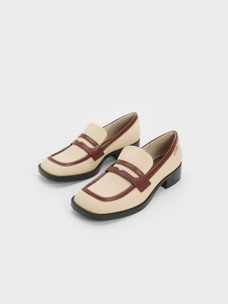 Charles And Keith Canvas Cut-Out Penny Loafers Beige | PHILIPPINES Q954