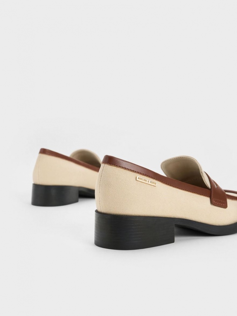 Charles And Keith Canvas Cut-Out Penny Loafers Beige | PHILIPPINES Q954