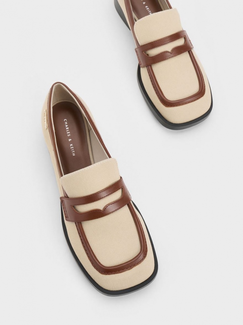 Charles And Keith Canvas Cut-Out Penny Loafers Beige | PHILIPPINES Q954