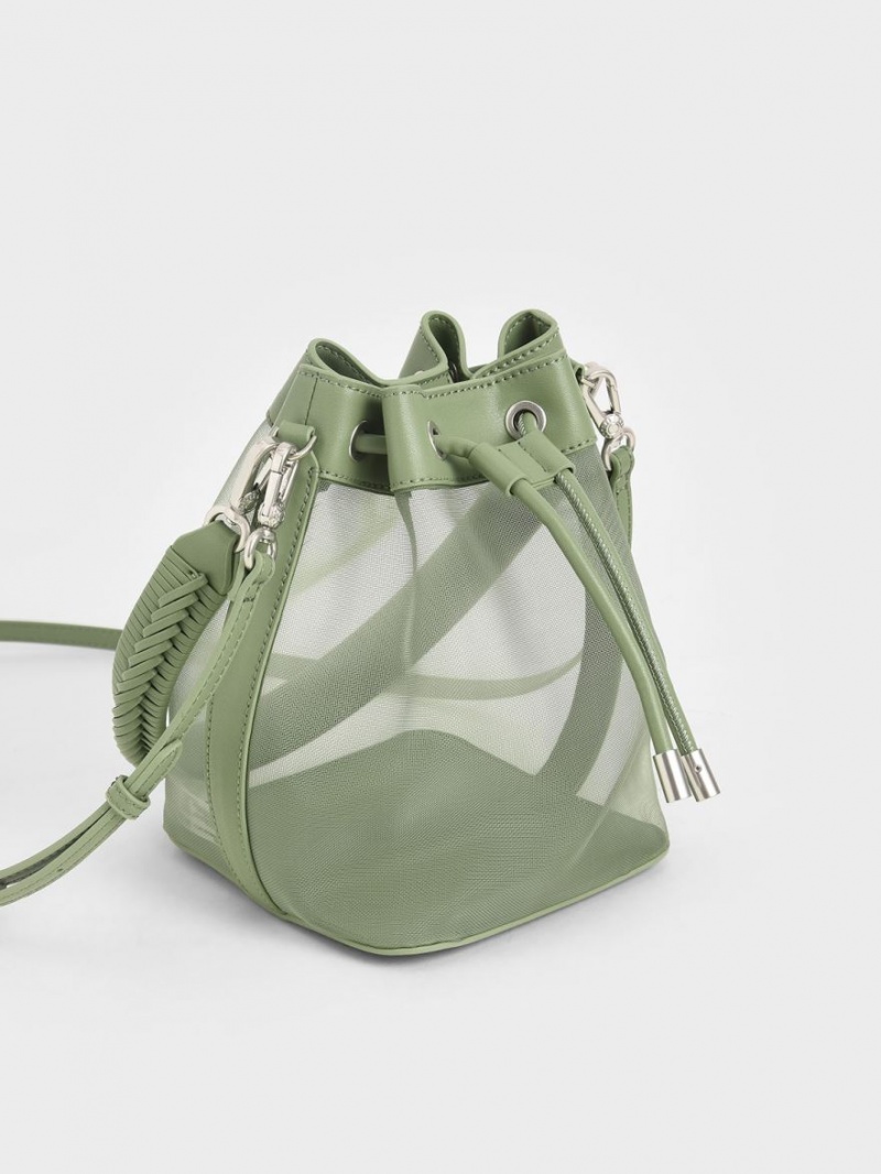 Charles And Keith Canvas Drawstring Bucket Bags Green | PHILIPPINES K768