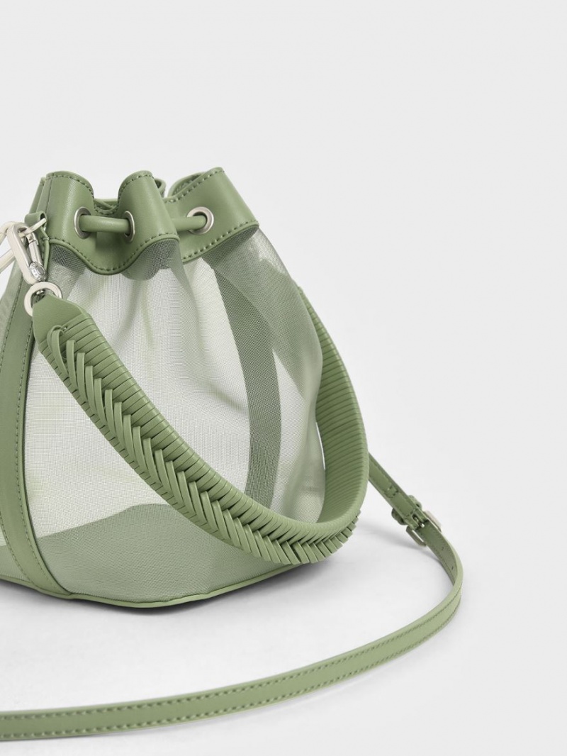 Charles And Keith Canvas Drawstring Bucket Bags Green | PHILIPPINES K768