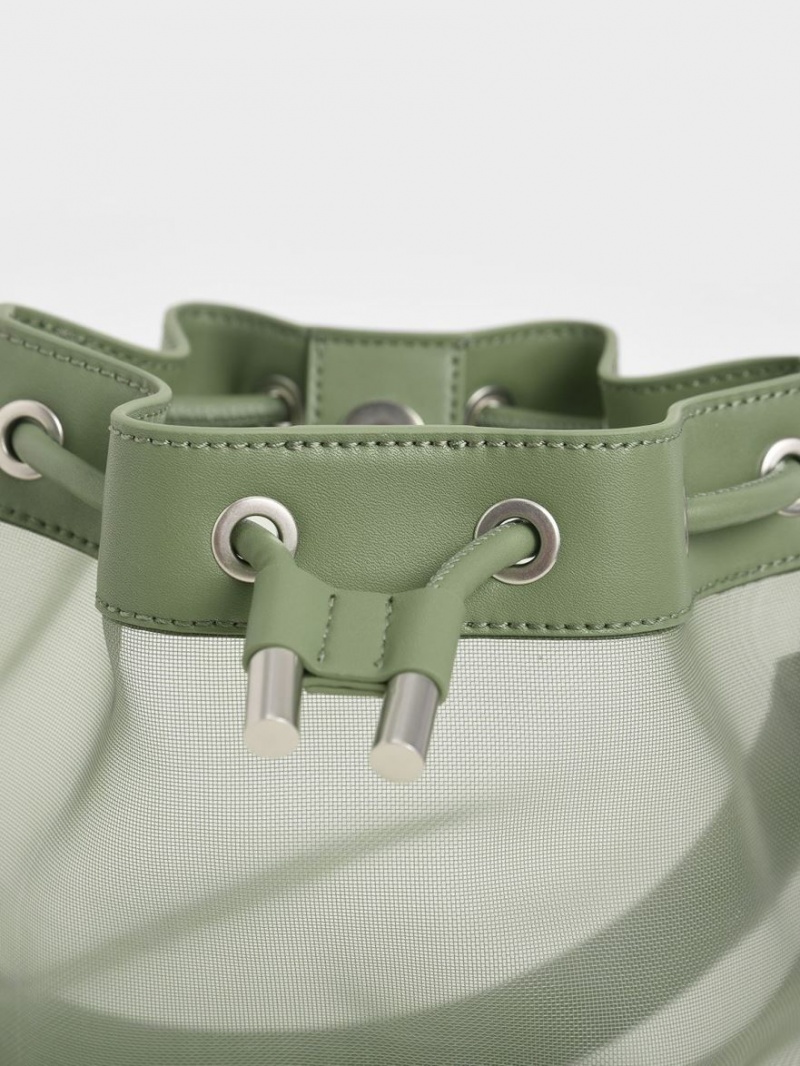 Charles And Keith Canvas Drawstring Bucket Bags Green | PHILIPPINES K768