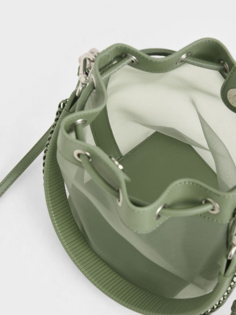 Charles And Keith Canvas Drawstring Bucket Bags Green | PHILIPPINES K768