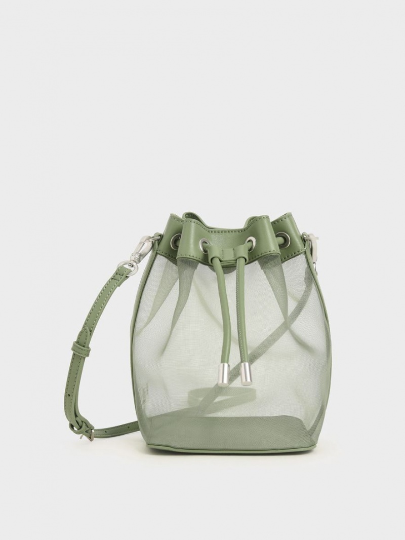 Charles And Keith Canvas Drawstring Bucket Bags Green | PHILIPPINES K768