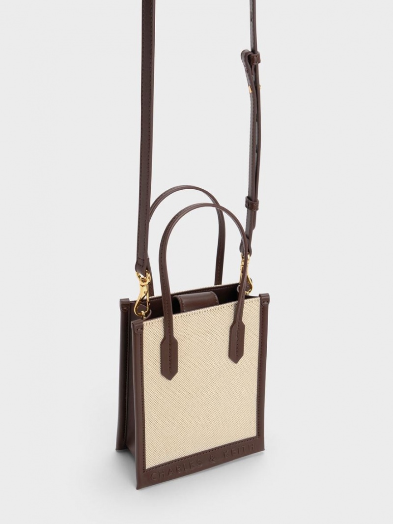 Charles And Keith Canvas Geometric Tote Bags Dark Brown | PHILIPPINES R138