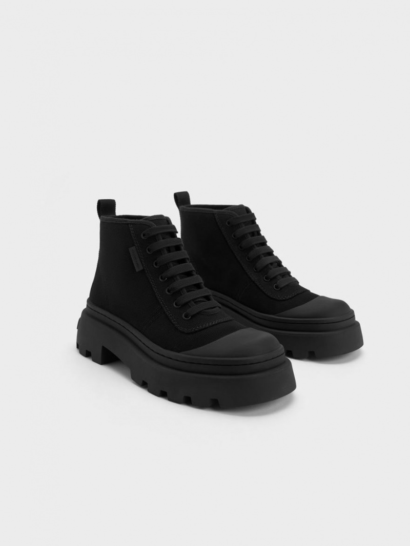 Charles And Keith Canvas High-Top Sneakers Black | PHILIPPINES F042