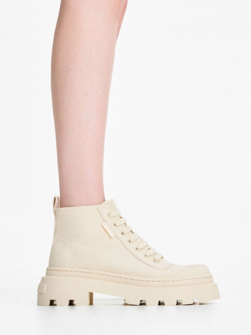 Charles And Keith Canvas High-Top Sneakers Beige | PHILIPPINES O378