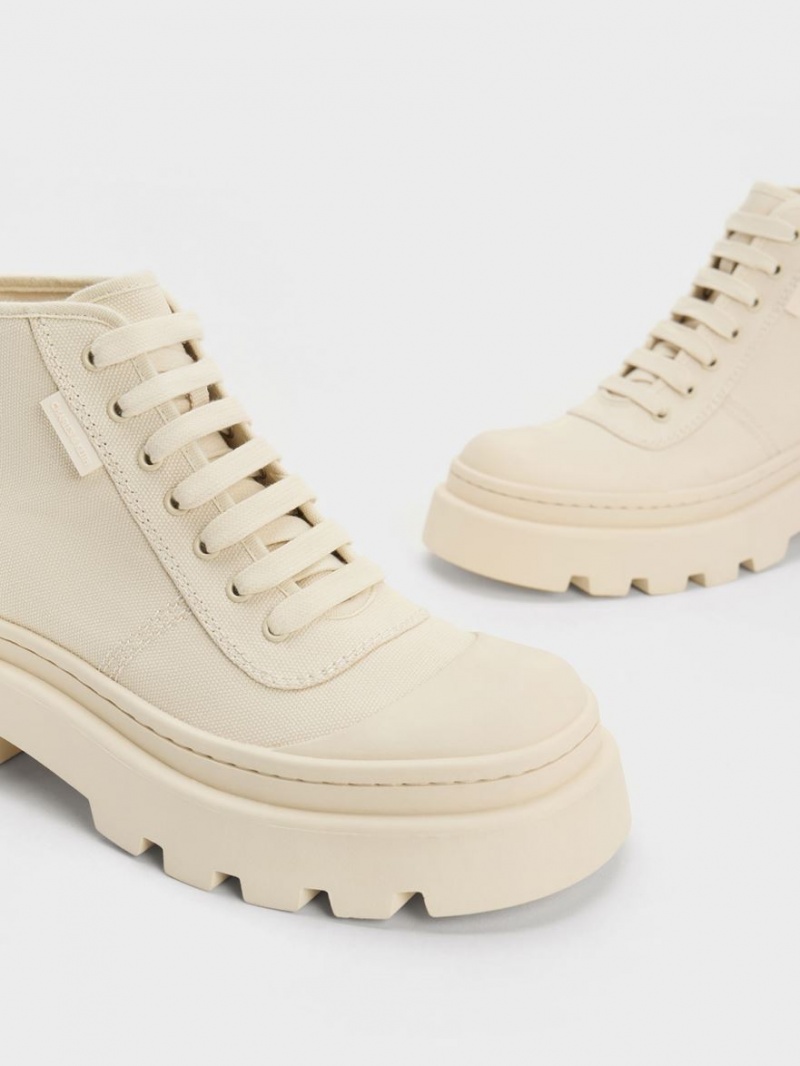 Charles And Keith Canvas High-Top Sneakers Beige | PHILIPPINES O378