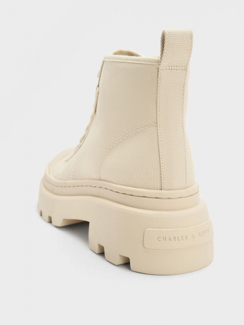 Charles And Keith Canvas High-Top Sneakers Beige | PHILIPPINES O378