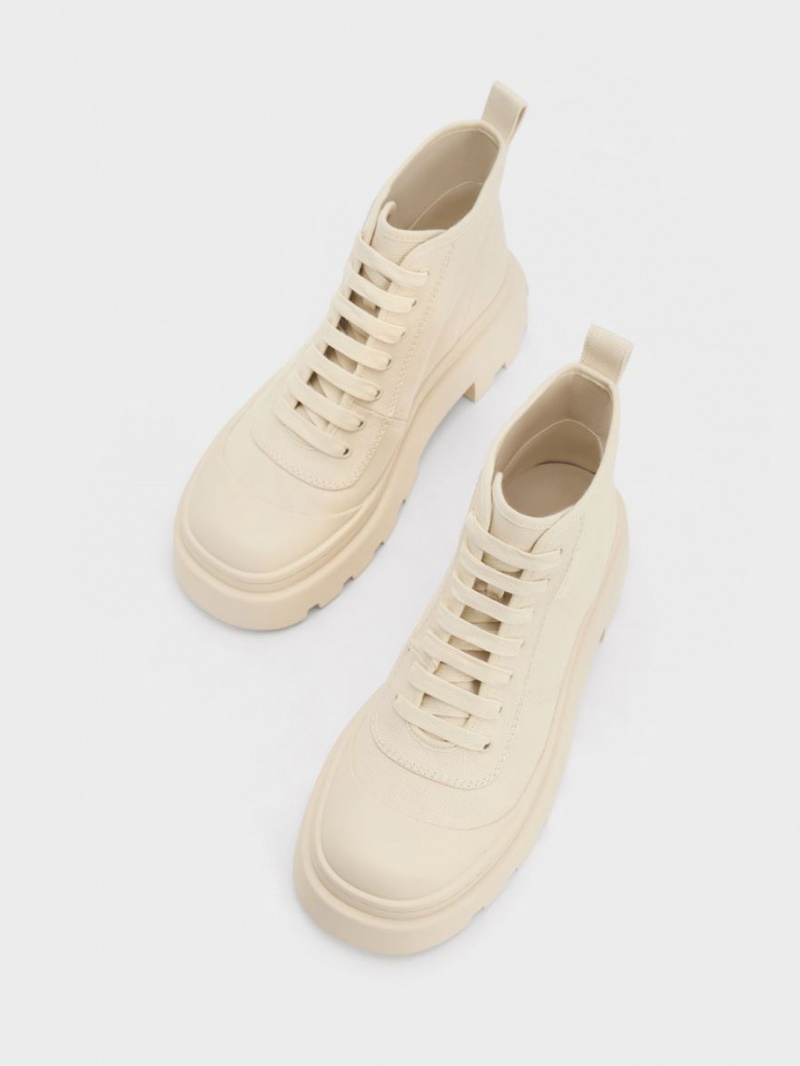 Charles And Keith Canvas High-Top Sneakers Beige | PHILIPPINES O378