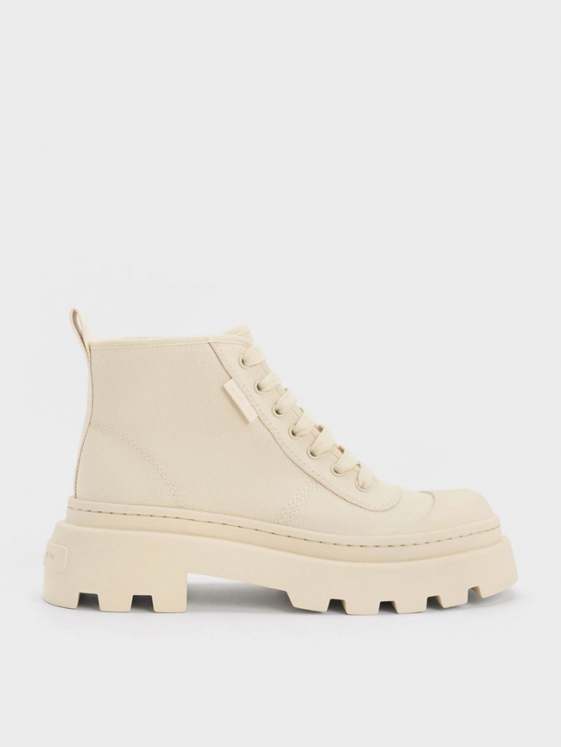 Charles And Keith Canvas High-Top Sneakers Beige | PHILIPPINES O378